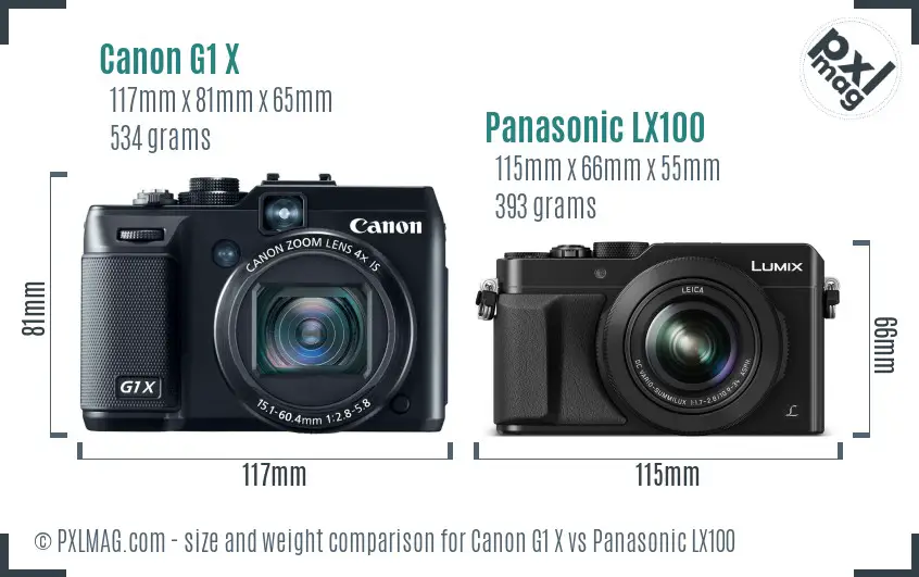 Canon G1 X vs Panasonic LX100 size comparison