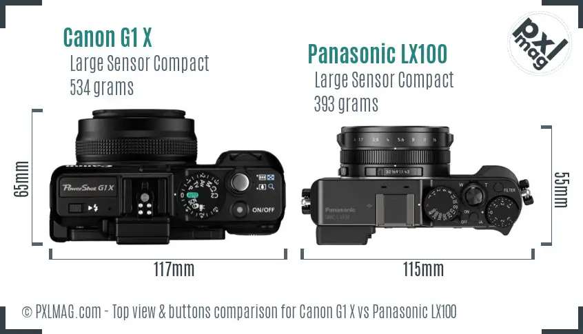 Canon G1 X vs Panasonic LX100 top view buttons comparison