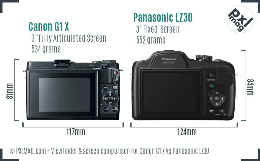 Canon G1 X vs Panasonic LZ30 Screen and Viewfinder comparison