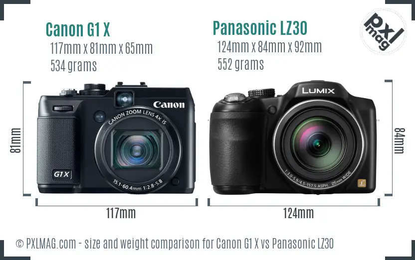 Canon G1 X vs Panasonic LZ30 size comparison