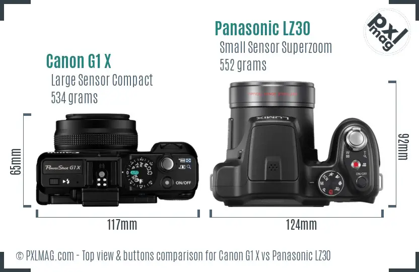 Canon G1 X vs Panasonic LZ30 top view buttons comparison