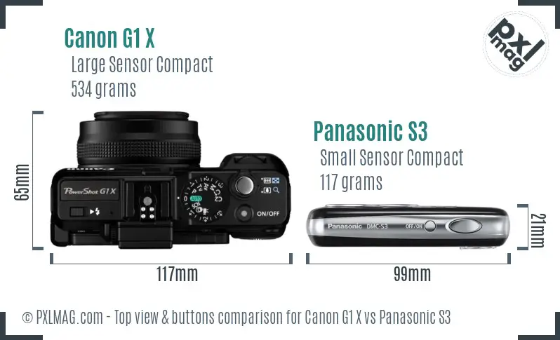 Canon G1 X vs Panasonic S3 top view buttons comparison