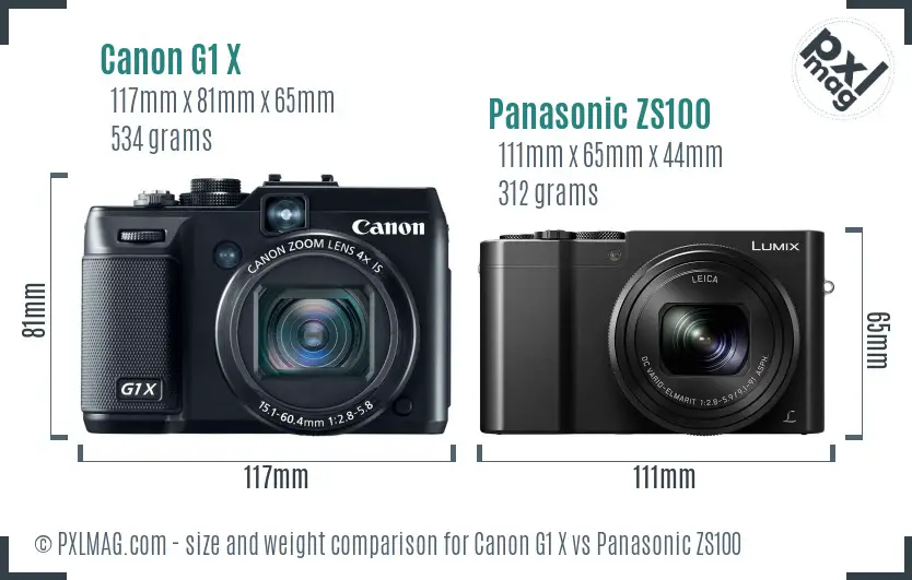 Canon G1 X vs Panasonic ZS100 size comparison