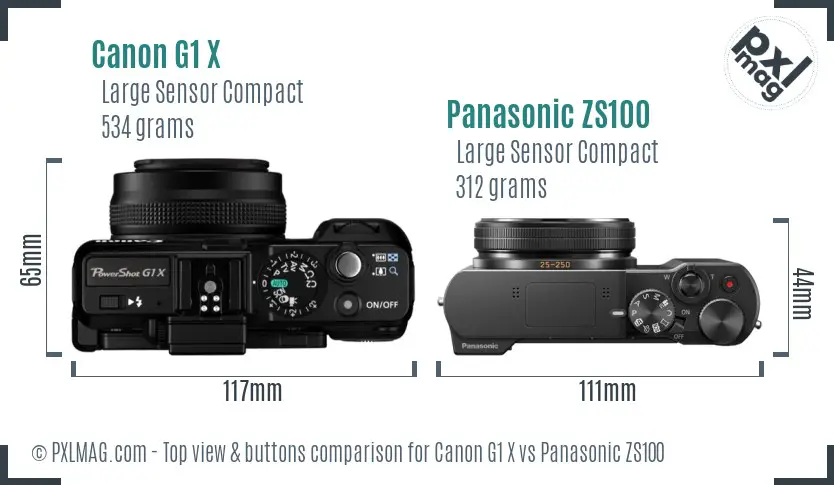 Canon G1 X vs Panasonic ZS100 top view buttons comparison