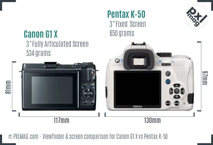 Canon G1 X vs Pentax K-50 Screen and Viewfinder comparison Canon G1 X vs Pentax K-50 Screen and Viewfinder comparison