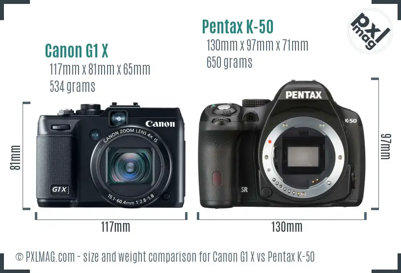 Canon G1 X vs Pentax K-50 size comparison Canon G1 X vs Pentax K-50 size comparison