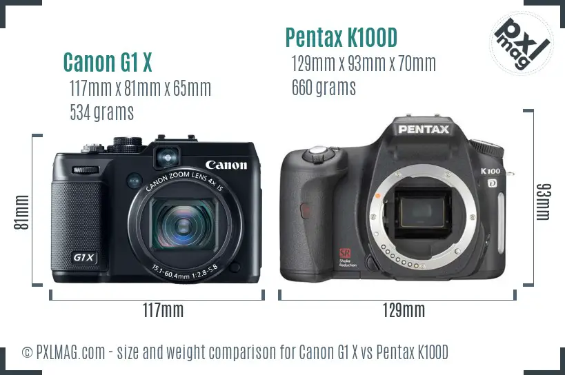 Canon G1 X vs Pentax K100D size comparison