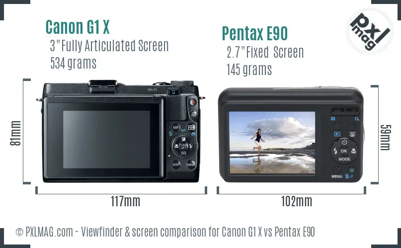 Canon G1 X vs Pentax E90 Screen and Viewfinder comparison