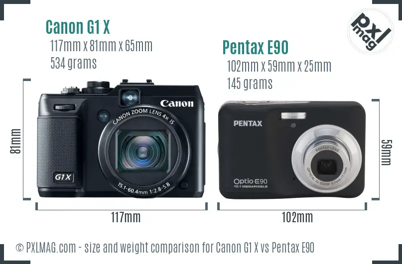 Canon G1 X vs Pentax E90 size comparison