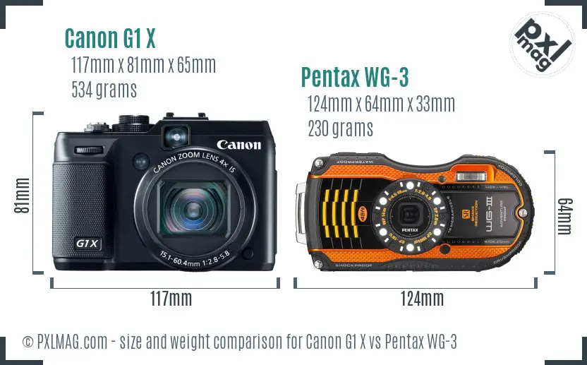 Canon G1 X vs Pentax WG-3 size comparison