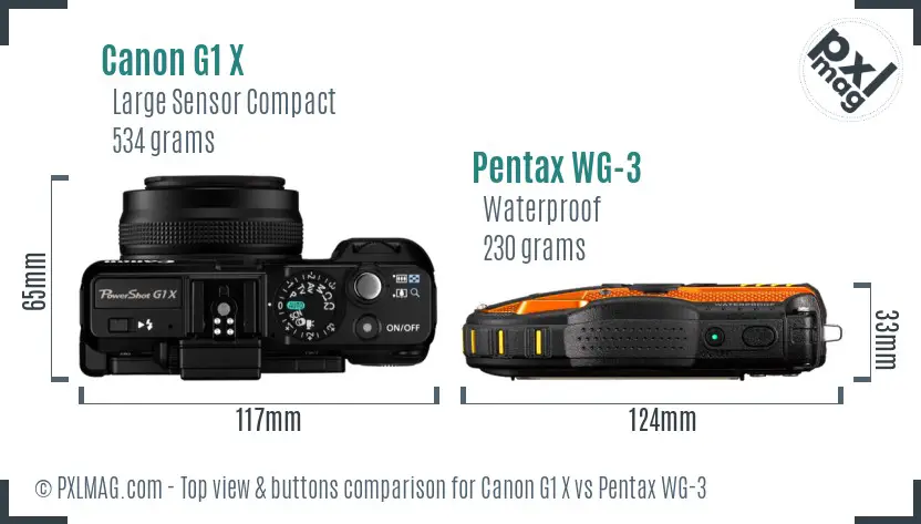 Canon G1 X vs Pentax WG-3 top view buttons comparison