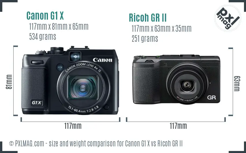 Canon G1 X vs Ricoh GR II size comparison