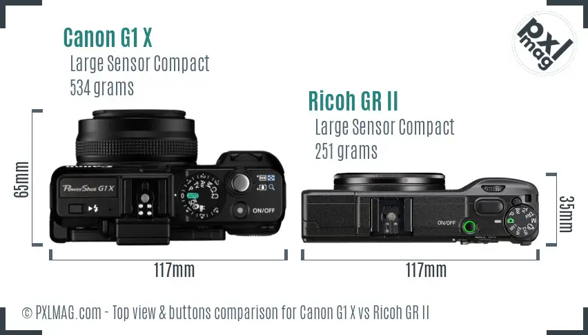Canon G1 X vs Ricoh GR II top view buttons comparison
