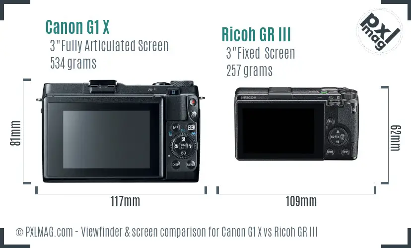 Canon G1 X vs Ricoh GR III Screen and Viewfinder comparison