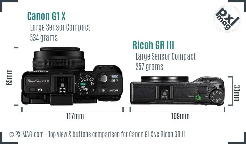 Canon G1 X vs Ricoh GR III top view buttons comparison