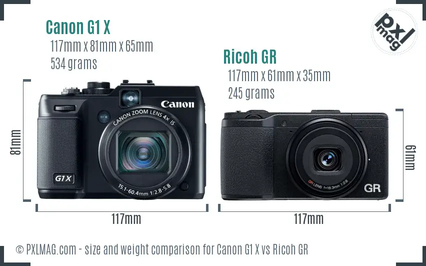 Canon G1 X vs Ricoh GR size comparison
