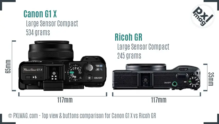 Canon G1 X vs Ricoh GR top view buttons comparison