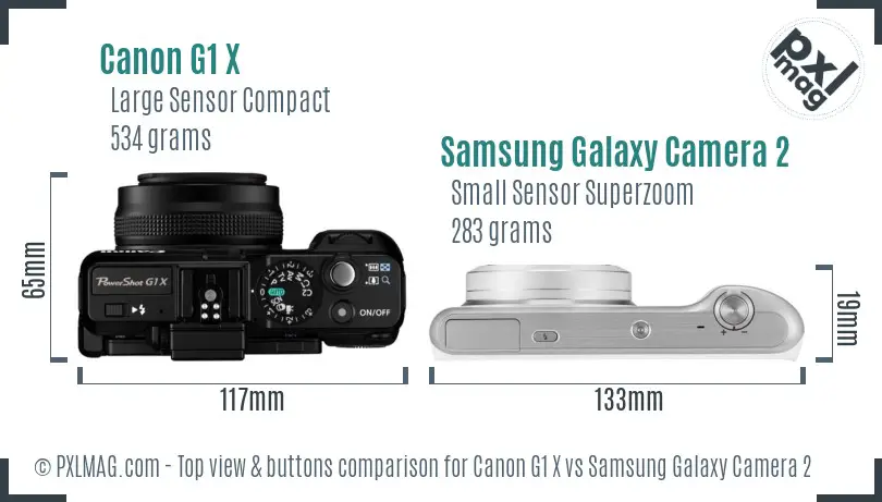Canon G1 X vs Samsung Galaxy Camera 2 top view buttons comparison