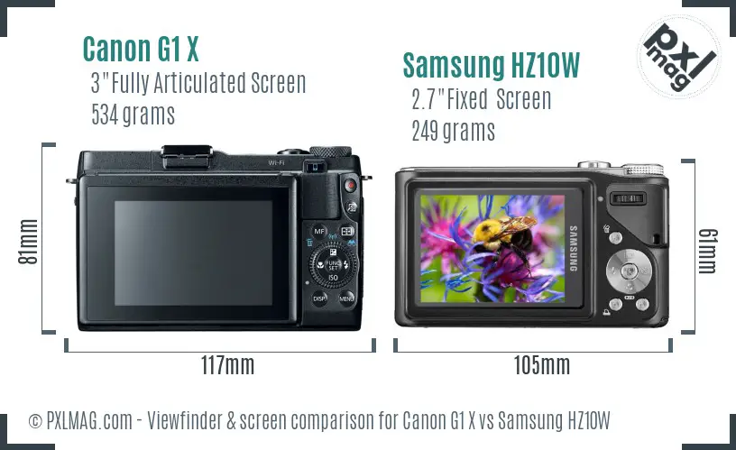 Canon G1 X vs Samsung HZ10W Screen and Viewfinder comparison