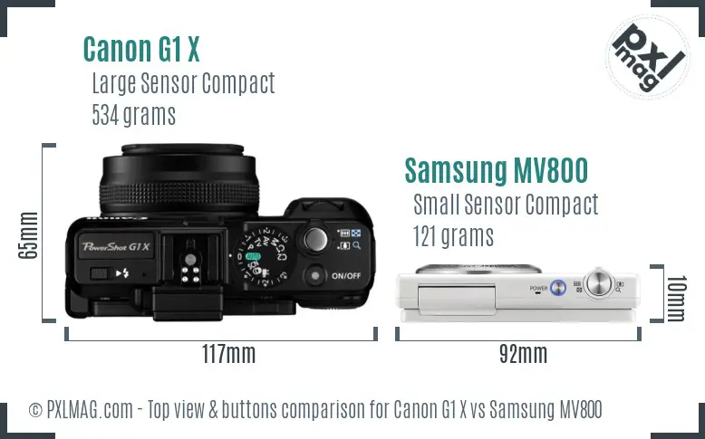 Canon G1 X vs Samsung MV800 top view buttons comparison