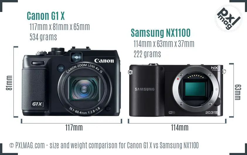 Canon G1 X vs Samsung NX1100 size comparison Canon G1 X vs Samsung NX1100 size comparison