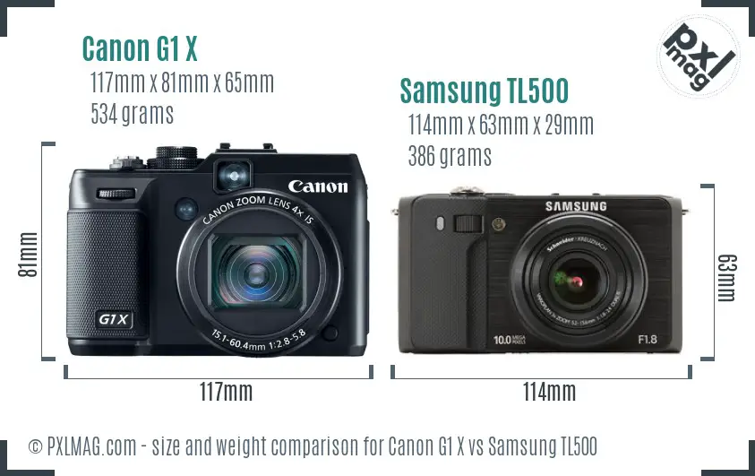 Canon G1 X vs Samsung TL500 size comparison