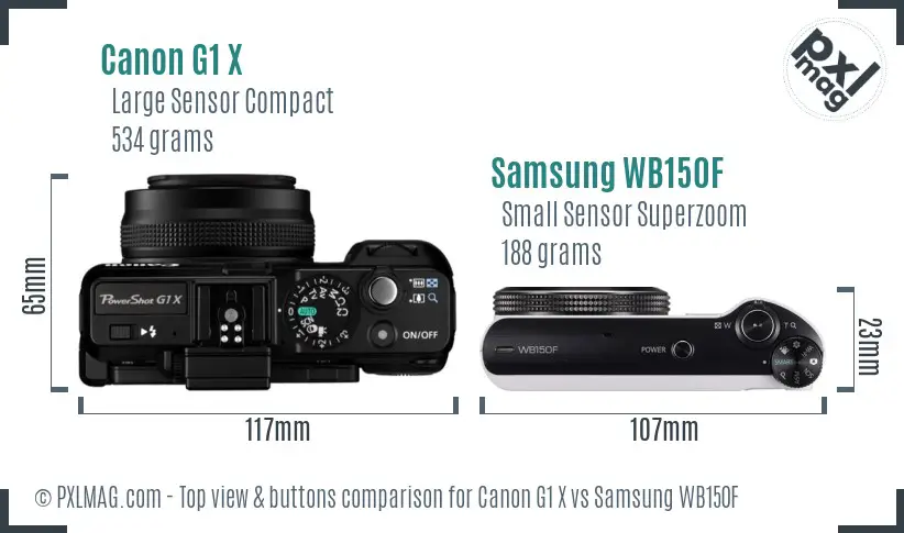 Canon G1 X vs Samsung WB150F top view buttons comparison