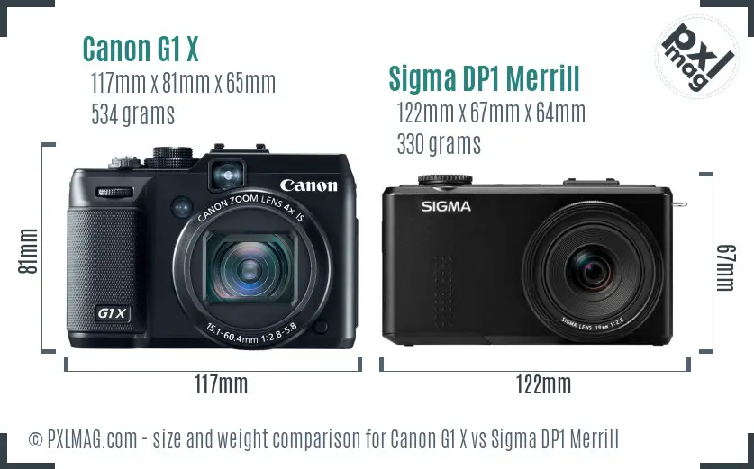 Canon G1 X vs Sigma DP1 Merrill size comparison