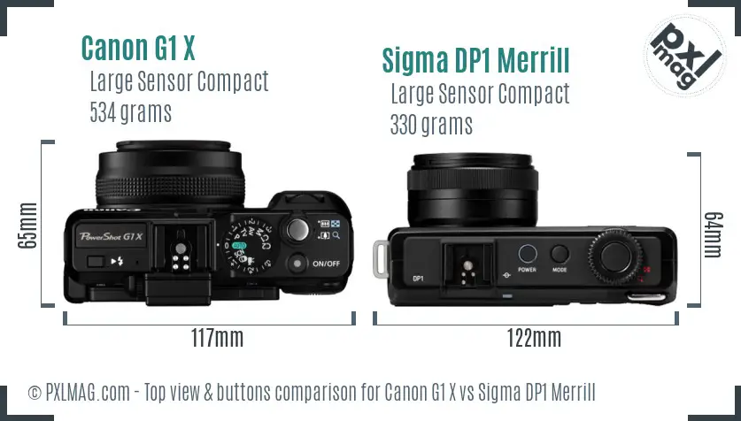 Canon G1 X vs Sigma DP1 Merrill top view buttons comparison