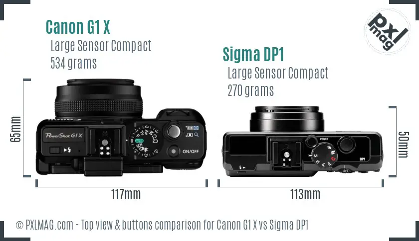 Canon G1 X vs Sigma DP1 top view buttons comparison