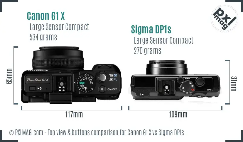 Canon G1 X vs Sigma DP1s top view buttons comparison