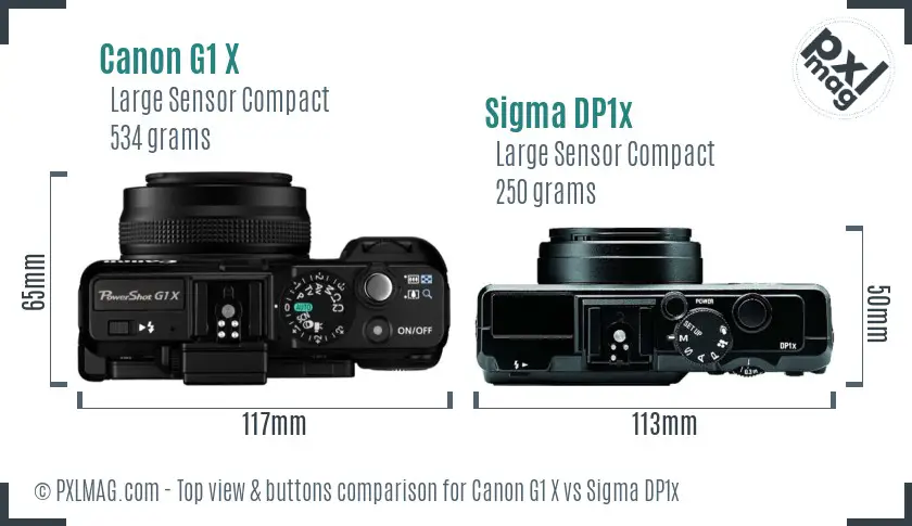 Canon G1 X vs Sigma DP1x top view buttons comparison