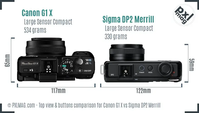Canon G1 X vs Sigma DP2 Merrill top view buttons comparison