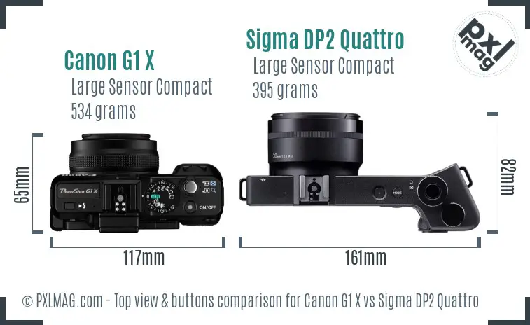 Canon G1 X vs Sigma DP2 Quattro top view buttons comparison