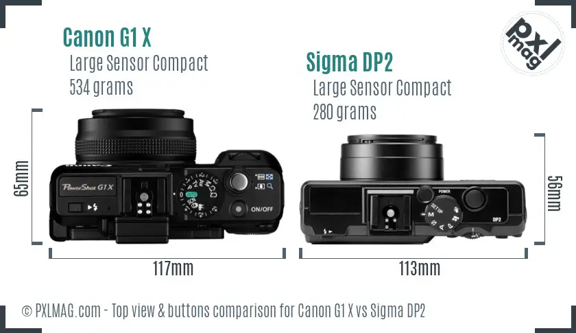 Canon G1 X vs Sigma DP2 top view buttons comparison