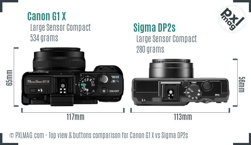 Canon G1 X vs Sigma DP2s top view buttons comparison