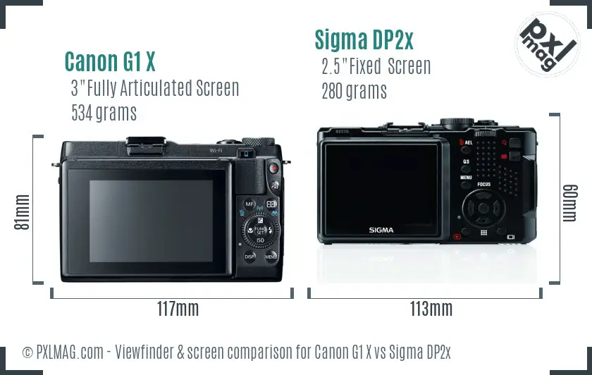 Canon G1 X vs Sigma DP2x Screen and Viewfinder comparison