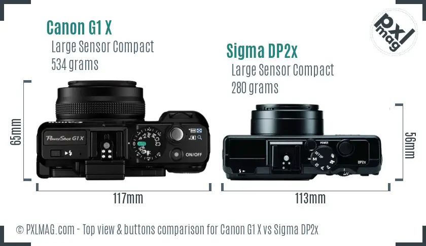 Canon G1 X vs Sigma DP2x top view buttons comparison
