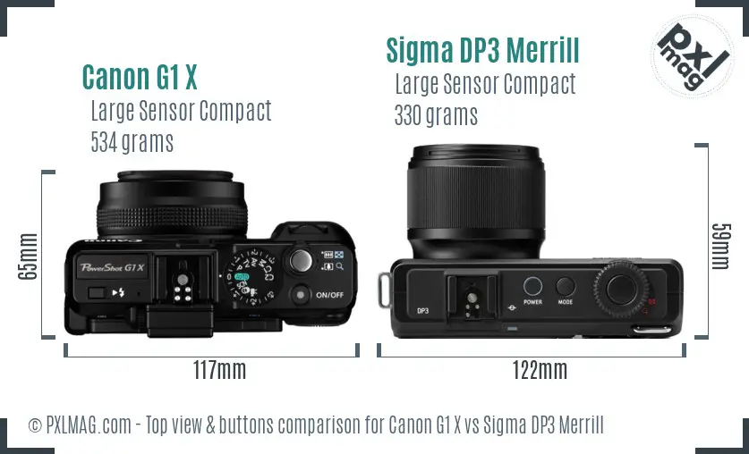 Canon G1 X vs Sigma DP3 Merrill top view buttons comparison