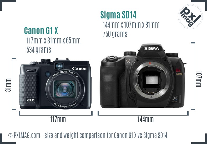 Canon G1 X vs Sigma SD14 size comparison