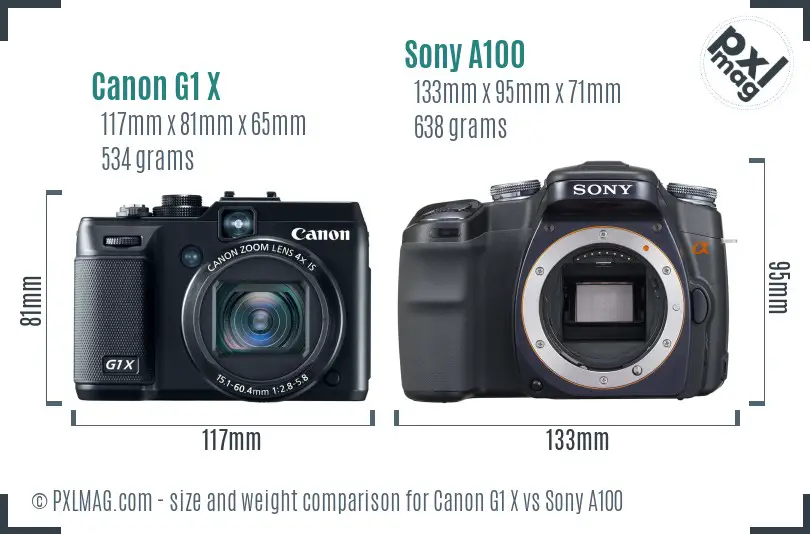 Canon G1 X vs Sony A100 size comparison Canon G1 X vs Sony A100 size comparison