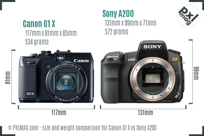 Canon G1 X vs Sony A200 size comparison Canon G1 X vs Sony A200 size comparison