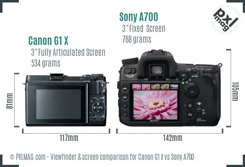 Canon G1 X vs Sony A700 Screen and Viewfinder comparison Canon G1 X vs Sony A700 Screen and Viewfinder comparison