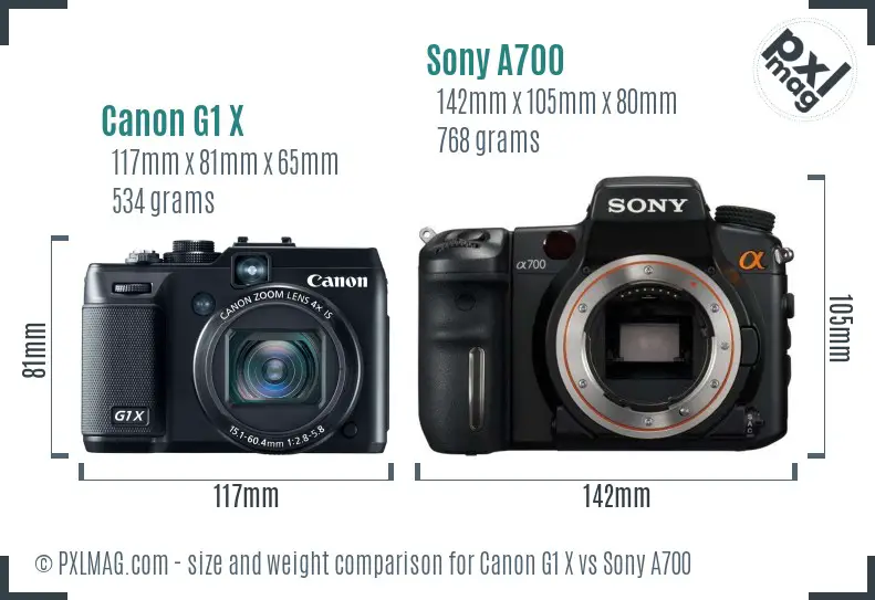 Canon G1 X vs Sony A700 size comparison Canon G1 X vs Sony A700 size comparison