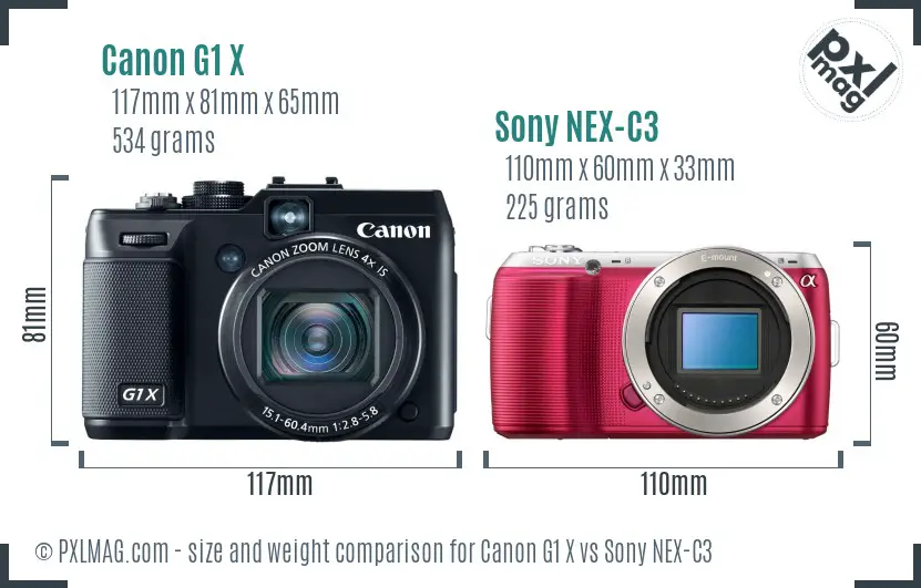 Canon G1 X vs Sony NEX-C3 size comparison Canon G1 X vs Sony NEX-C3 size comparison