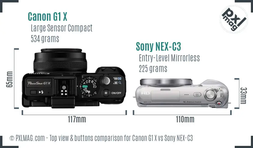 Canon G1 X vs Sony NEX-C3 top view buttons comparison Canon G1 X vs Sony NEX-C3 top view buttons comparison