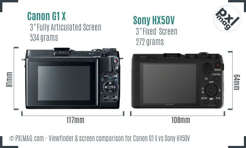 Canon G1 X vs Sony HX50V Screen and Viewfinder comparison