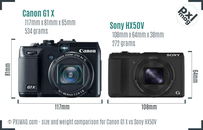Canon G1 X vs Sony HX50V size comparison