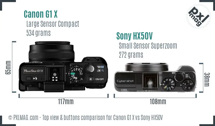 Canon G1 X vs Sony HX50V top view buttons comparison