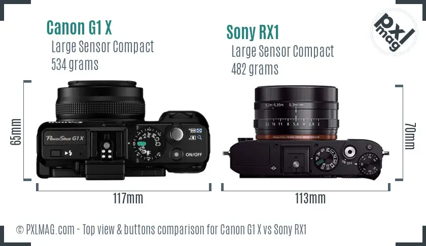 Canon G1 X vs Sony RX1 top view buttons comparison